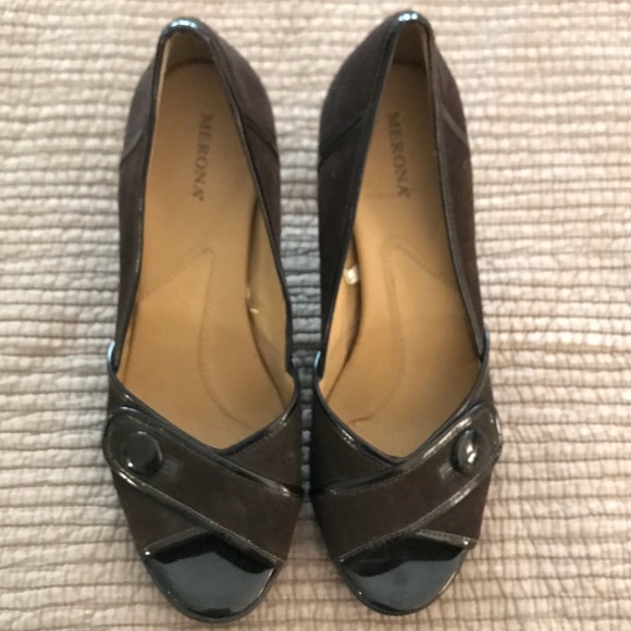 Merona Suede-Finish Brown Peep-Toe Heels - Picture 2 of 8